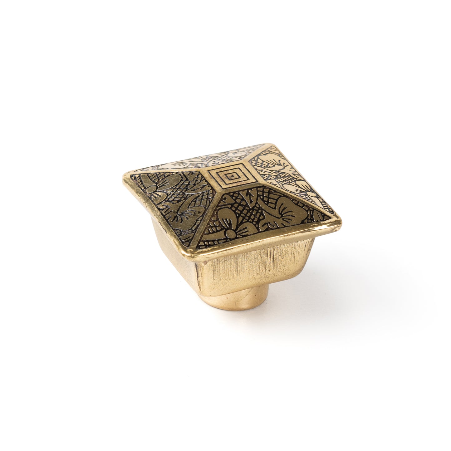 Brass Engraved Square Knob
