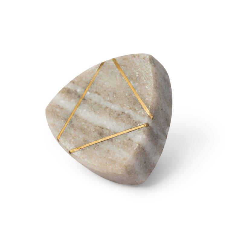 Beige Marble - Brass Triangular Knob