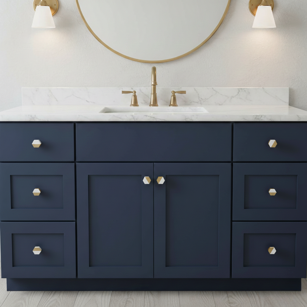 White Marble - Brass Hexagonal Knob